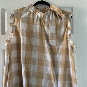 Sleeveless gingham tie neck blouse